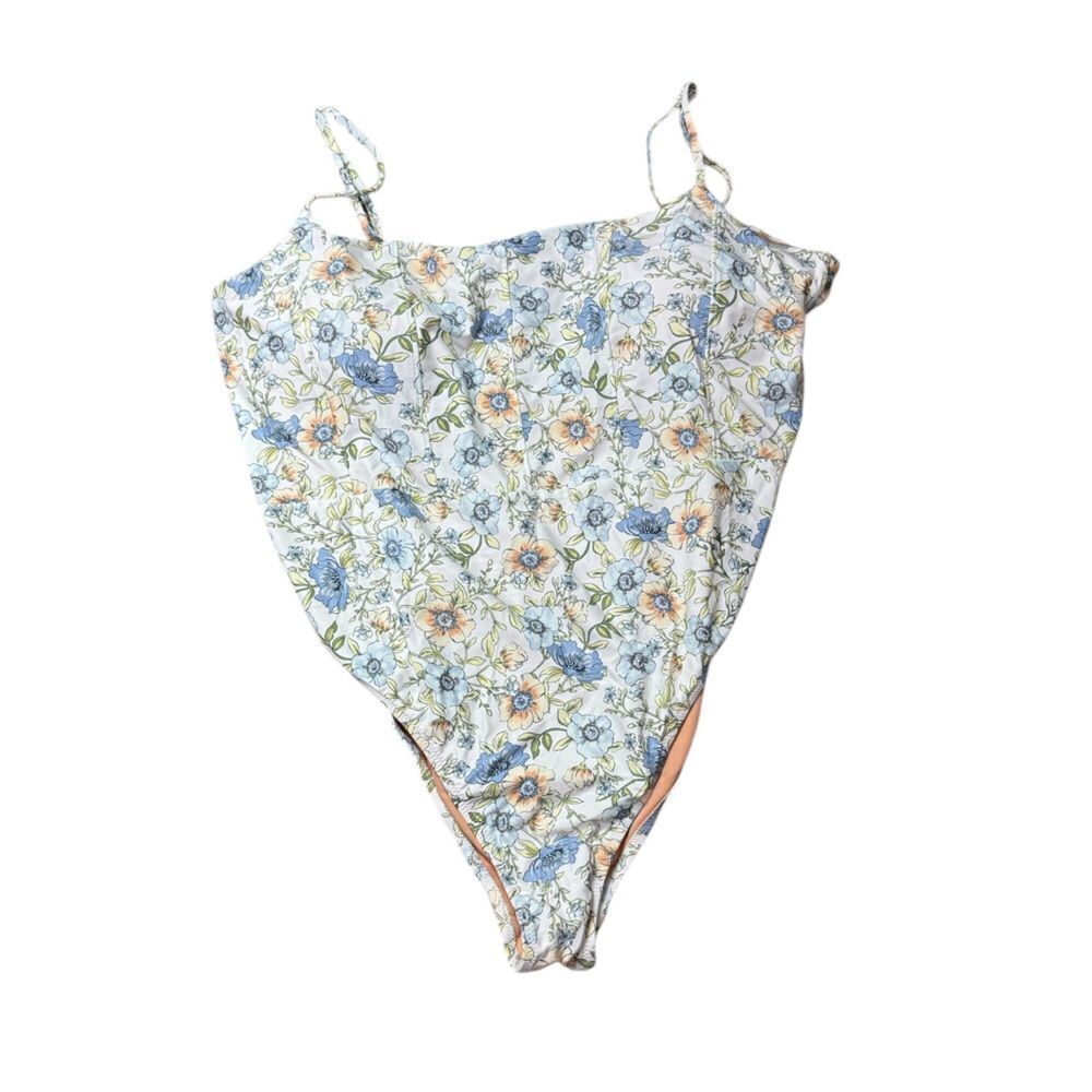J. Crew Floral White & Blue One Piece Swimsuit